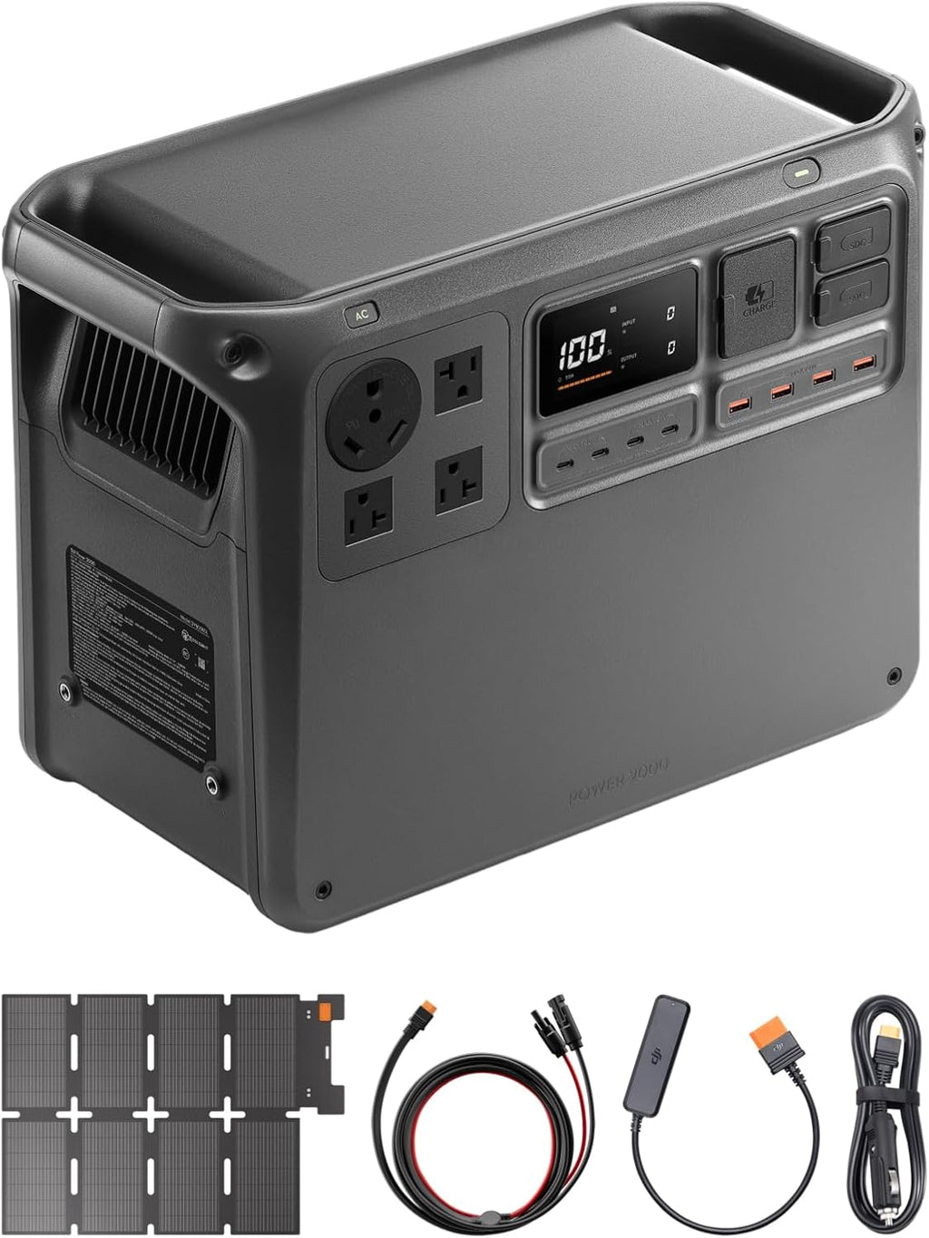 DJI Power 2000 Portable Power Station with IBCPOWER 100W Foldable Solar Panel, 2048Wh LFP Battery, 3000W Stable Output, Enhanced Safety, Camping & RVs, Road Trip, Outdoors