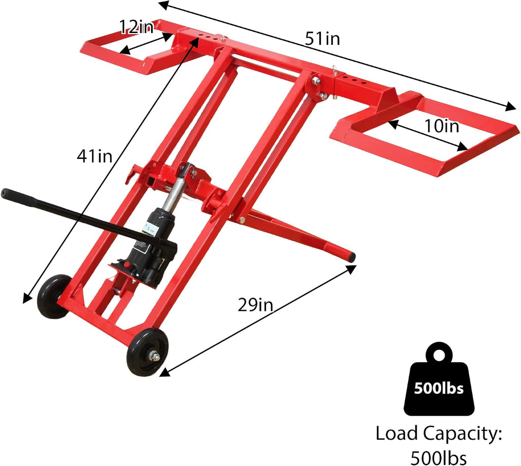 Riding Mower Lift,500 lbs Capacity Lawn Mower Lift Jack with Hydraulic Jack,Foldable Design for Zero Turn Mower Lift and Garden Tractors, Red