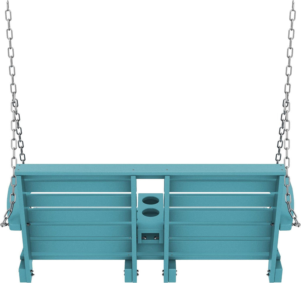 KINGYES Outdoor Hanging Porch Swing, 2 Seat Patio Swing Chair with Cup Holders, Waterproof Swing Chair Bench for Courtyard & Garden, 660LBS Weight Capacity, Aruba Blue