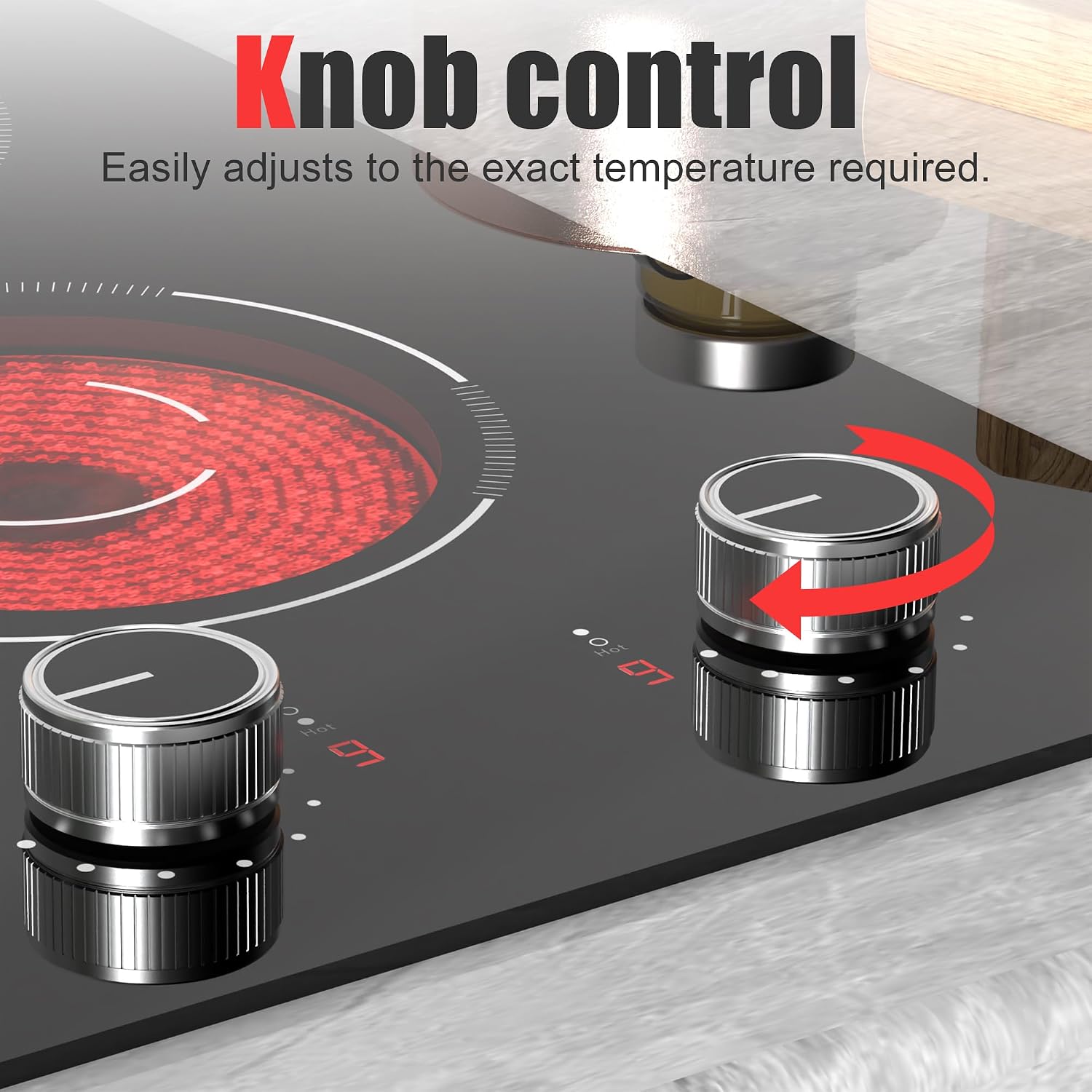 2 Burner Electric Cooktop, 12 Inch Countertop & Built-in Electrical Stovetop, 110V Electric Stove with Plug, Knob Control, 9 Power Level, 2000W(1400W+600W)