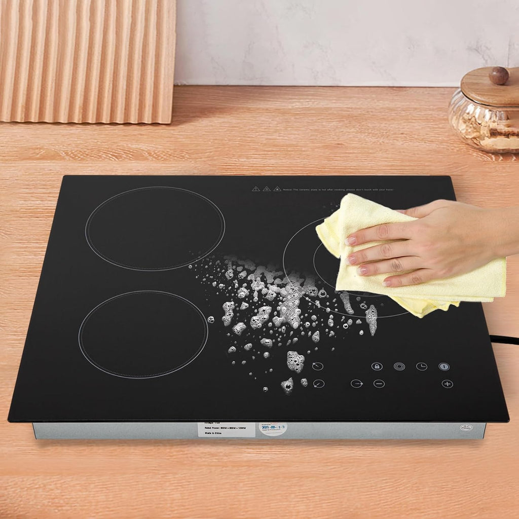 Digital Induction Cooktop,2600W 110V Double Burners Electric Stove, Countertop Burner with Legs, Induction Cooker Vitro Ceramic Glass Black Surface for Cast Iron Pan (2600W,3 Burners)