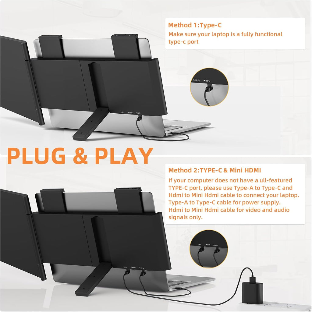 Laptop Screen Extender, 14' FHD IPS 1080P Portable Monitor for Laptop Mini HDMI/Type-C PC Display Extender Fits 14'-16.5' Laptops,Plug & Play for Windows/Mac/Android/Switch/PS5