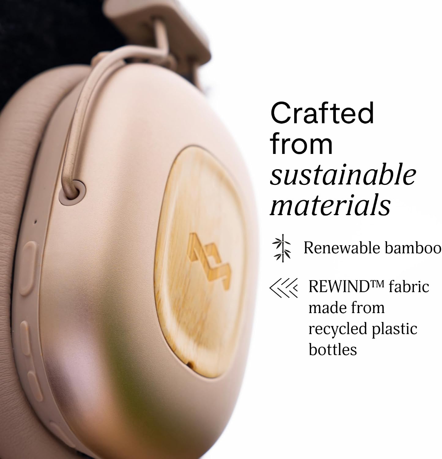 House of Marley Positive Vibration Rebel Wireless ANC Headphones - Over Ear Bluetooth Earphones with Adaptive Noise Cancelling, 130 H Playtime, IPX5, Sustainable Materials (Cream)