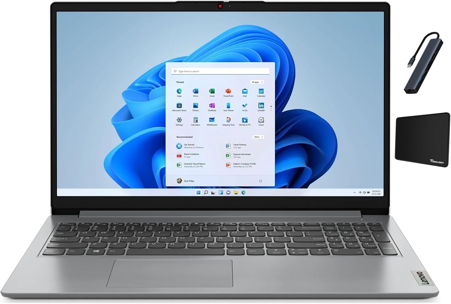 Lenovo Ideapad 1 15.6' HD Laptop, Intel Celeron N4500, 1.1GHz, 8GB DDR4 Memory, 128GB eMMC, One Year Microsoft Office 365, Copilot AI, Windows 11 Home in S Mode, Cloud Grey with TGYAccessories