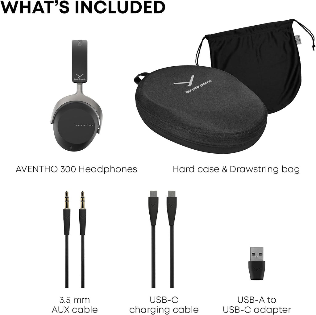 beyerdynamic AVENTHO 300 Wireless Bluetooth Headphones, Over Ear, Active Noise Cancelling, USB-C Charging, 50 Hours Playtime, Ultra Comfortable, Dolby Atmos and Head Tracking, Black