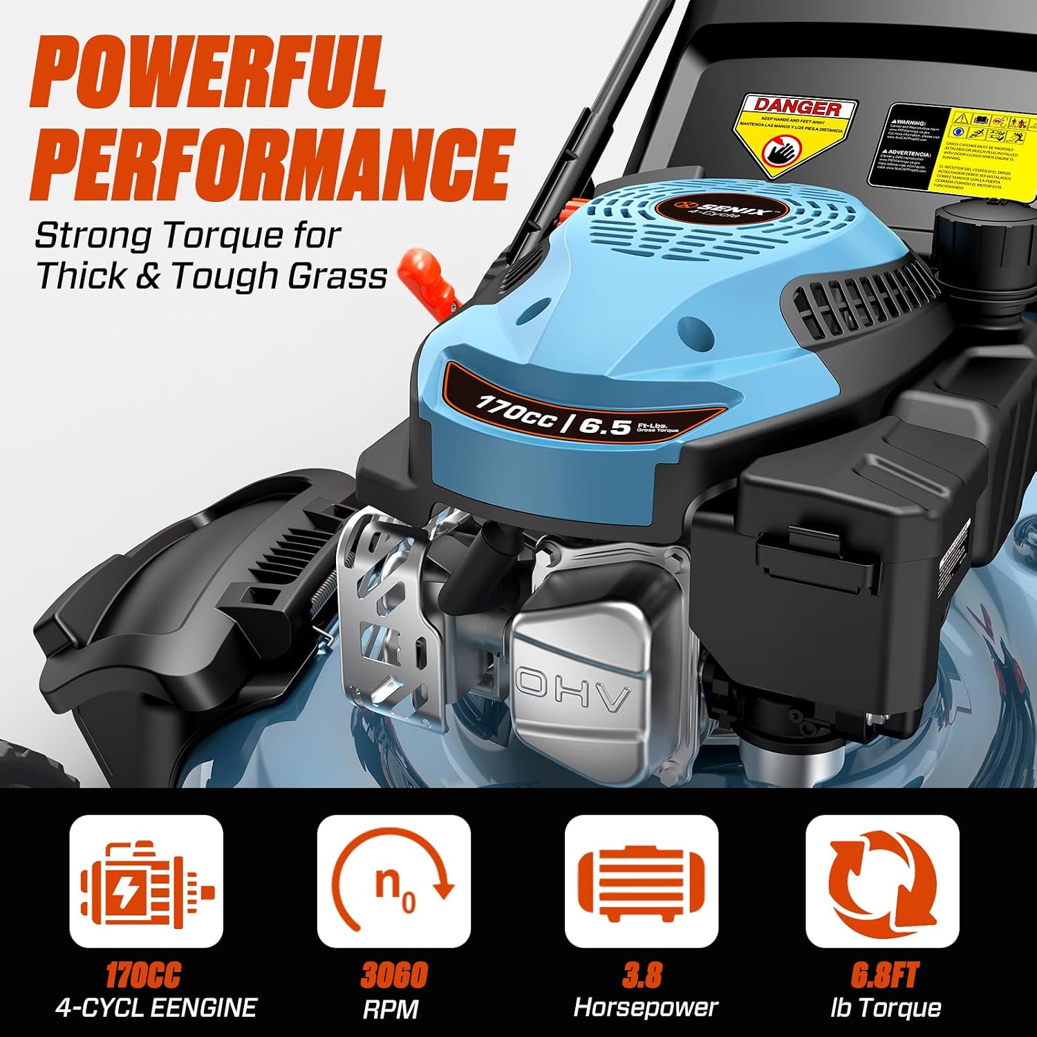 SENIX 22' Self-Propelled Gas Lawn Mower, Gas Powered Lawn Mower,170cc 4-Cycle Engine, Easy Start, 3-in-1 Mulching Bagging Side Discharge, 6 Cutting Height(1.25' - 4'), Durable Steel Deck,Foldable