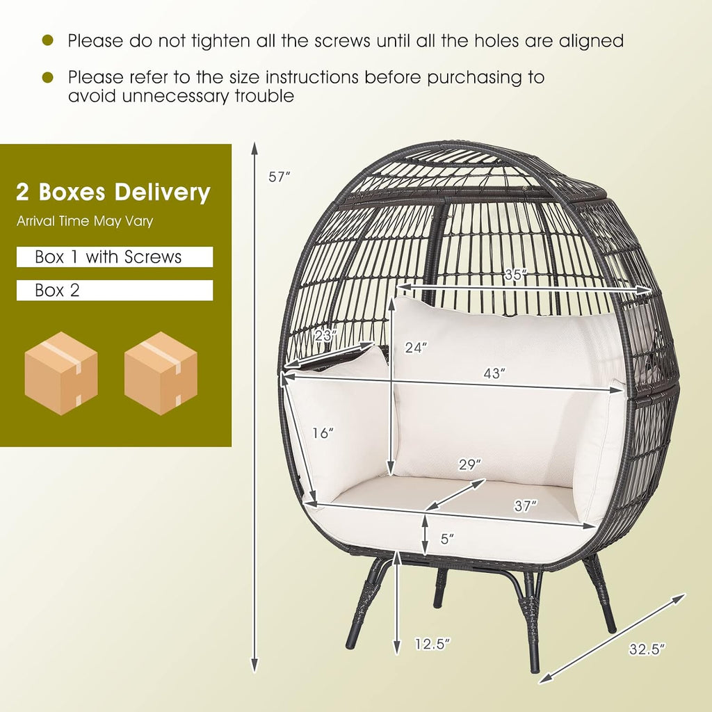 Giantex Oversized Wicker Egg Chair, Outdoor & Indoor Hammock Chair with Thick Cushions, 2-Person PE Rattan Lounge Chair Swing Chair for Patio, Backyard,Porch, 450 LBS Weight Capacity (Mix Brown)