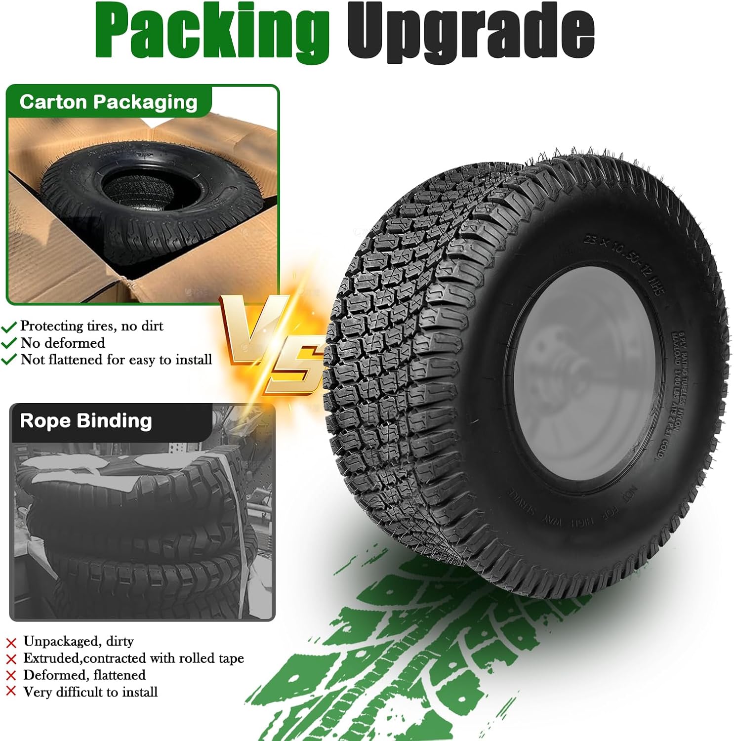TRIPOWER 23x10.50-12 Lawn Mower Tires: 23x10.50x12 Tires for Riding Mower and Garden Tractor, 6PR Tubeless, 1340lbs Capacity, Set of 2