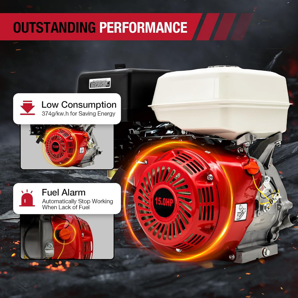 15HP Gas Engine Motor, 420CC 4 Stroke OHV Pull Start 3600RPM Industrial Grade Gasoline Powered Multi-Use Engine Air Cooled for Water Pump Go-Karts Lawnmowers