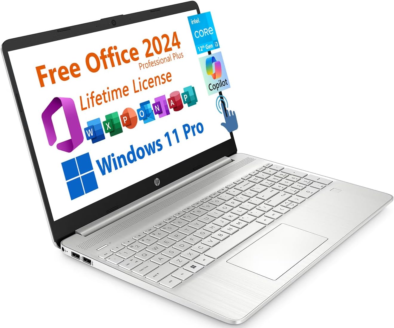 HP 15.6' Business Laptop, Free Microsoft Office 2024 Lifetime License, Copilot AI Chat, HD Touchscreen Display, Intel 6-Core i3-1215U 4.4 GHz, 32GB RAM, 2TB SSD, Long Battery Life, Windows 11 Pro