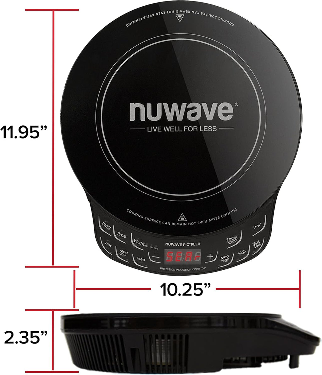 Nuwave Flex Precision Induction Cooktop, 10.25' Shatter-Proof Ceramic Glass, 6.5' Heating Coil, 45 Temps 100°F to 500°F, 4Qt Induction-Ready Healthy Ceramic Non-Stick Everyday Pan with Lid Included