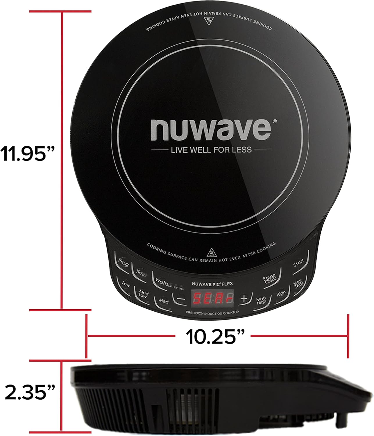 Nuwave Flex Precision Induction Cooktop, 10.25' Shatter-Proof Ceramic Glass, 6.5' Heating Coil, 45 Temps 100°F to 500°F, 4Qt Induction-Ready Healthy Ceramic Non-Stick Everyday Pan with Lid Included