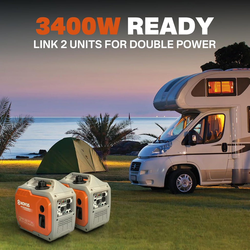 NOVUS 2300 Watts Portable Inverter Generator, Super Quiet Gas Generator, Stable Small Generators for Camping, Home and RV with Easy Start, Overload Protection, Clean Output, Co Sensor, Parallel Ready