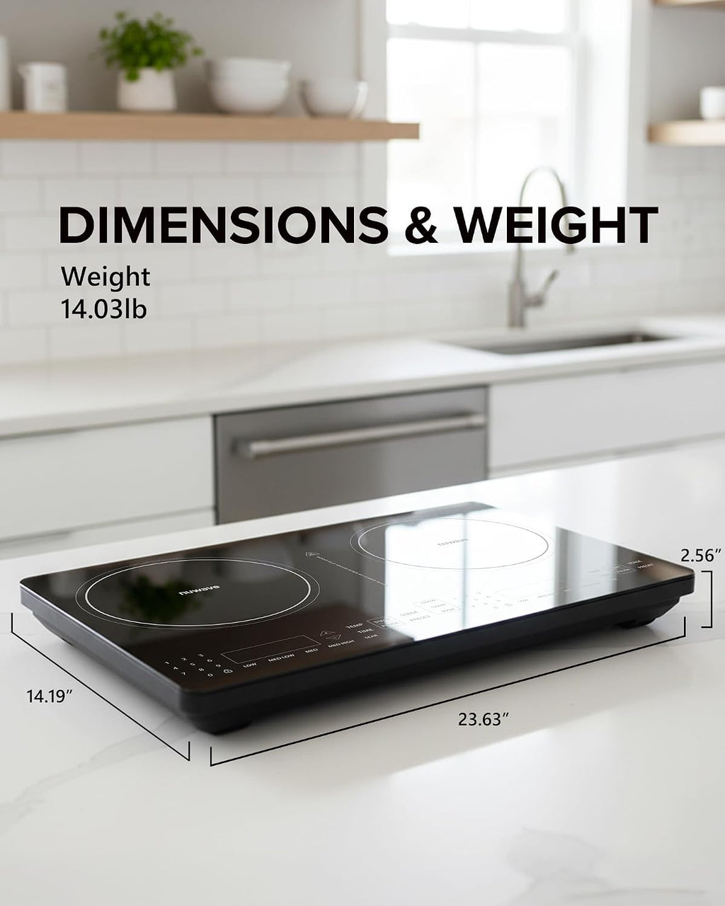 Nuwave PIC Double Portable Induction Cooktop, 900W/1500W/1800W Options, Two 8' Heating Zones, 106 Precise Temperatures from 50°F–575°F in 5°F Increments, Shatter-Resistant Ceramic Glass