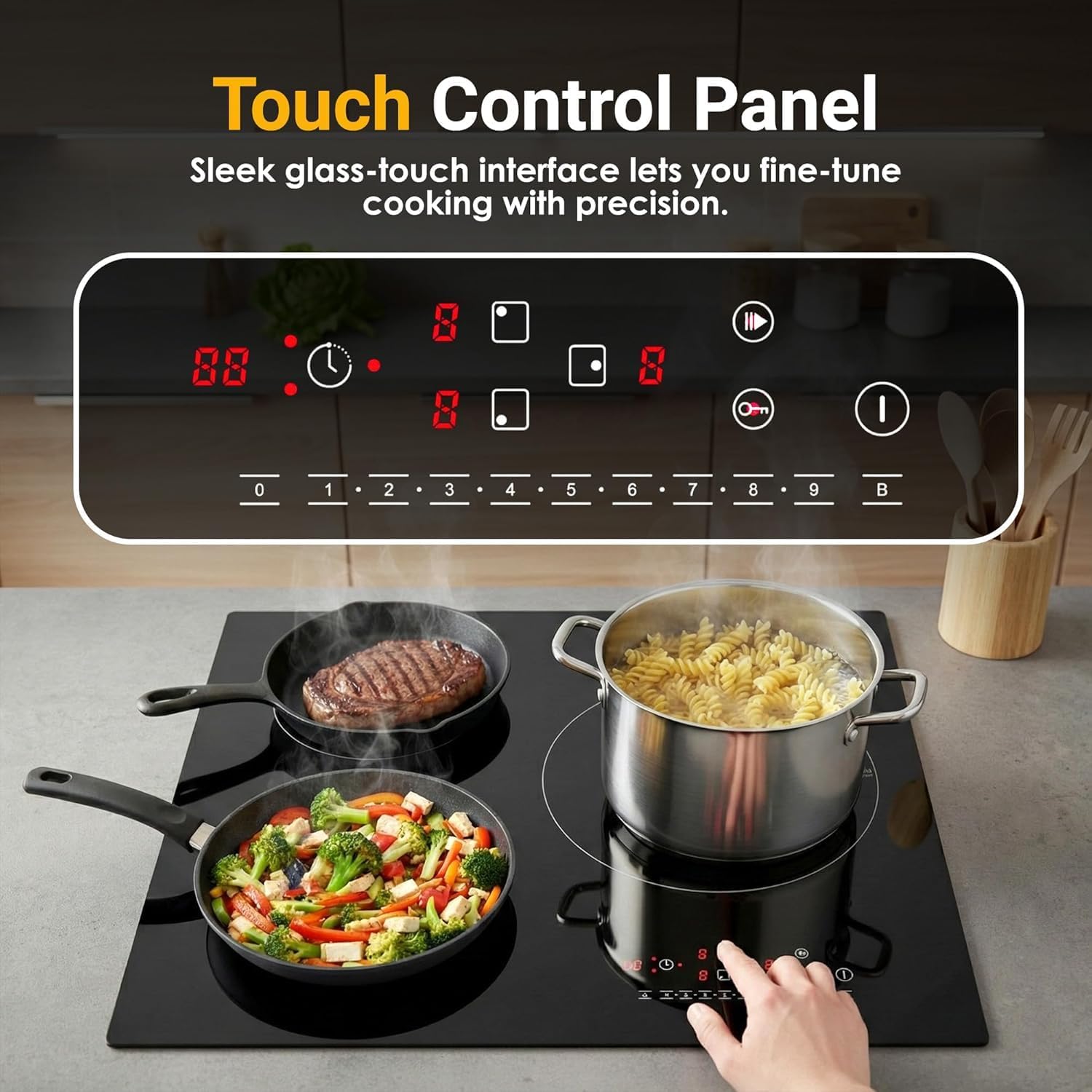 K&H 3 Burner Induction Cooktop - 24 Inch Built-In Electric Cermic Stove Top - 9 Heating Levels, 240V, 6000W High-Power Built-in Electric Stove Top - Child Lock, Timer & Touch Control - IN24-6803TB