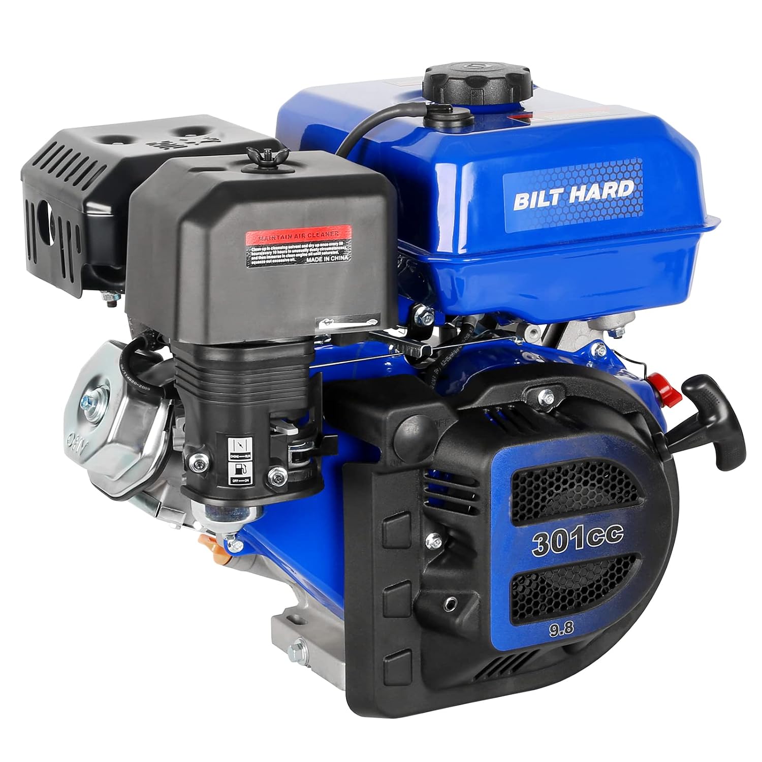 BILT HARD 301cc 10HP Gas Powered Engine, Horizontal 4 Stroke OHV Gas Motor, Shaft 1' Diameter, 3.48' Length, 1/4' Keyway, Replacement for Compressor, Log Splitter