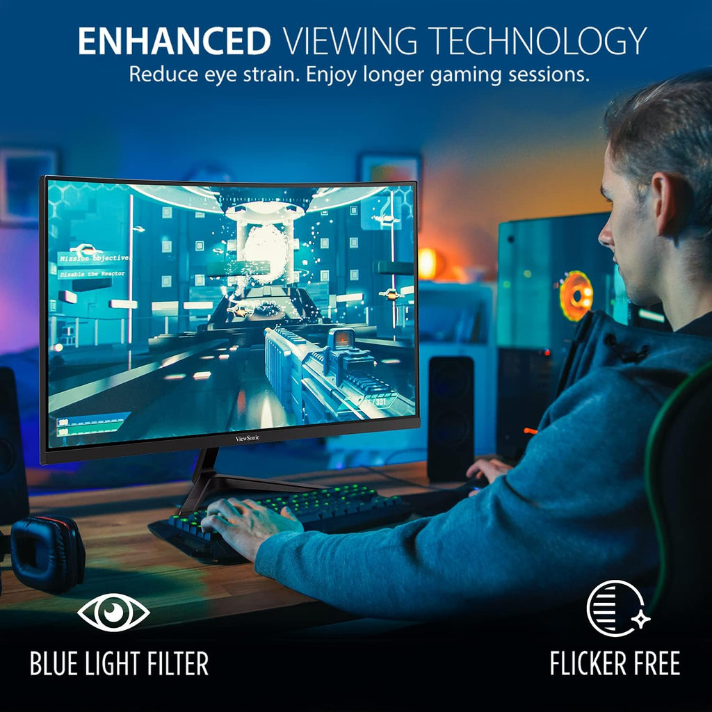 ViewSonic VX2718-PC-MHD 27 Inch 1080p Curved Gaming Monitor, 200Hz and 1ms for Smooth Gameplay, FreeSync Premium and Eye Care Technology, HDMI, and DisplayPort Inputs