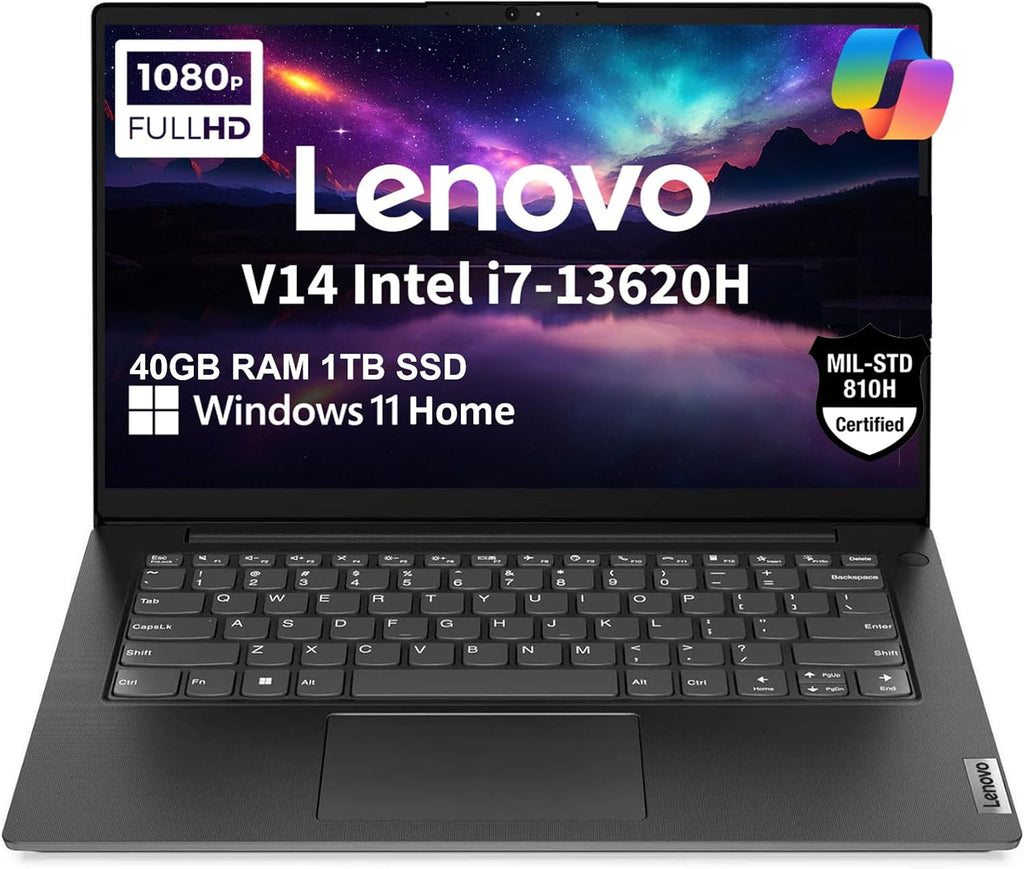 Lenovo V14 Gen 4 Business Laptop (14' FHD Anti-Glare, Intel 10-Core i7-13620H, 40GB RAM, 1TB SSD), Webcam with Privacy Shutter, Ethernet, Wi-Fi 6, HDMI, Bluetooth, Win 11 Home w/ Copilot, Black