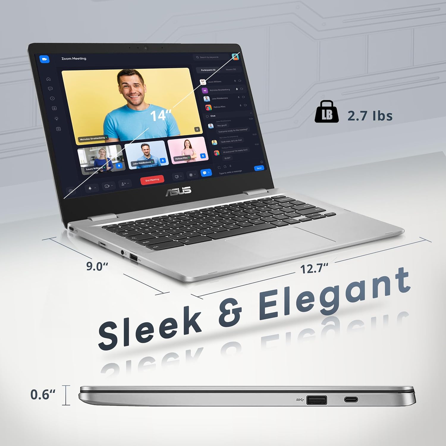 ASUS Chromebook CX1400 14' HD NanoEdge Laptop, Intel Celeron N3350 Processor, 4GB RAM, 32GB eMMC, Intel HD Graphics, 720p HD Camera, Wi-Fi, Bluetooth, Silver, Chrome OS (Renewed)