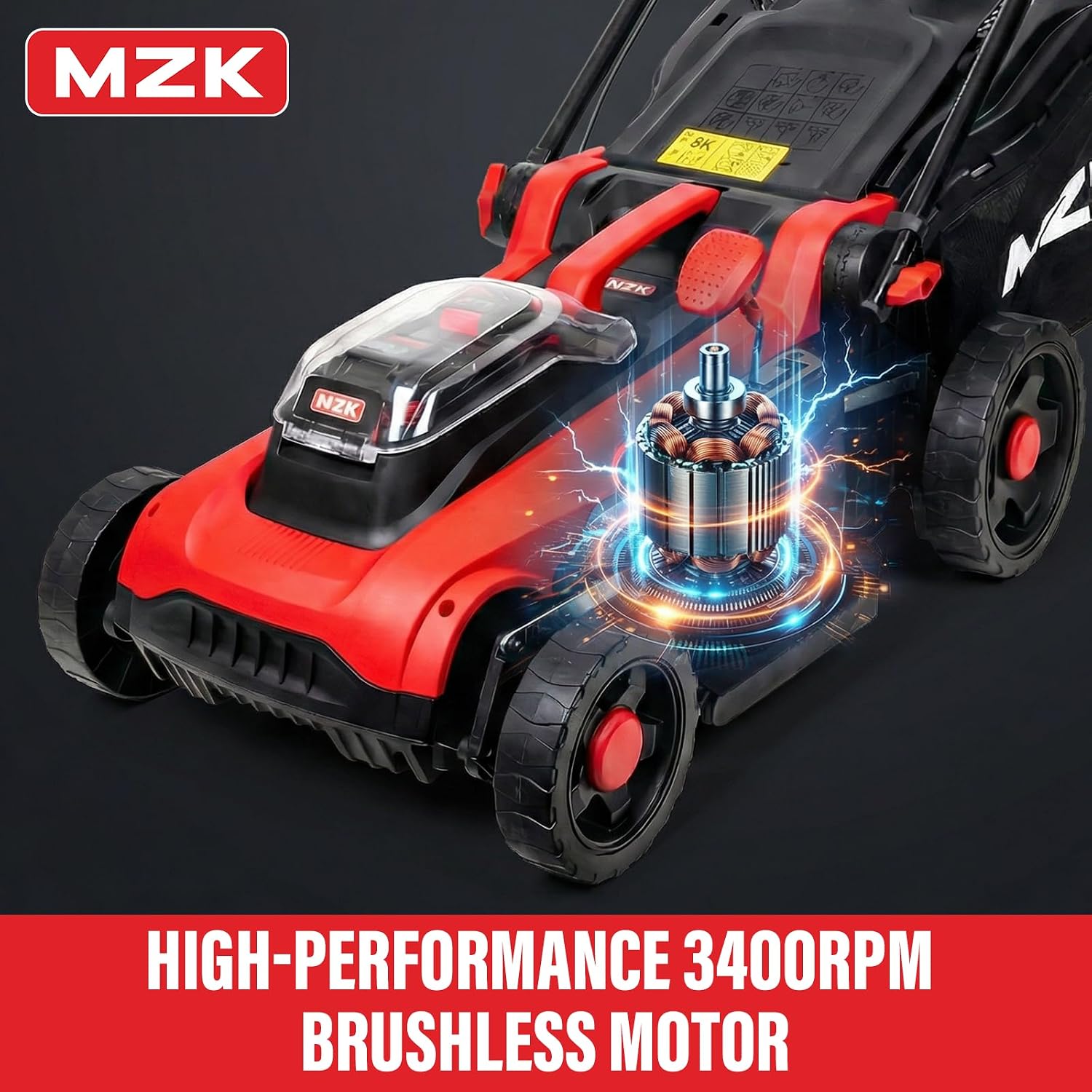 MZK 40V 16' Electric Lawn Mower, 2-in-1 Brushless Cordless Lawn Mower, Walk-Behind Push Mowers with 5-Position Height Adjustment, 2 x 4.0Ah Batteries & Charger Included