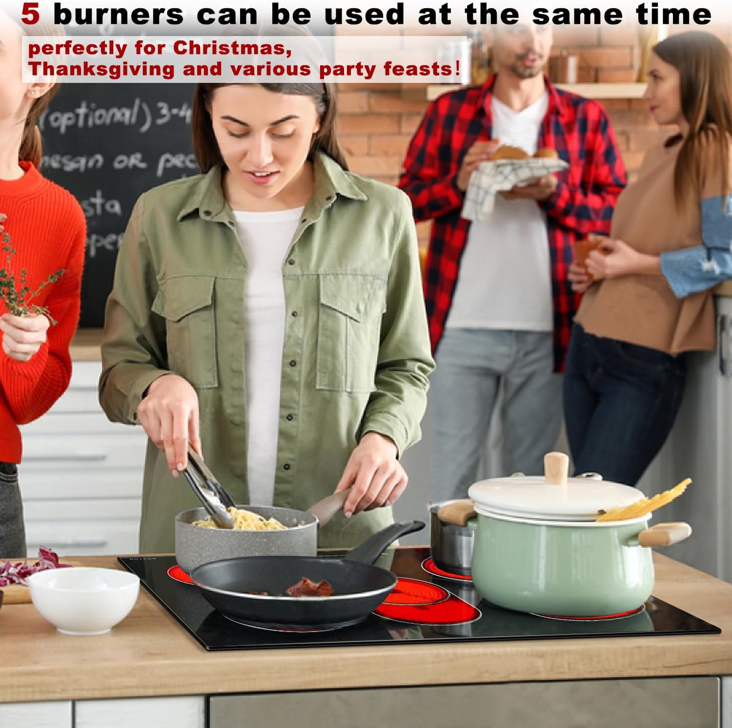 Noxton Electric Cooktop 30 Inch, 8400W 5 Burners Drop-in Radiant Electric Stove Top, Sensor Touch Control, 9 Power Levels, Child Safety Lock, Timer,40Amps 220-240V Hardwire