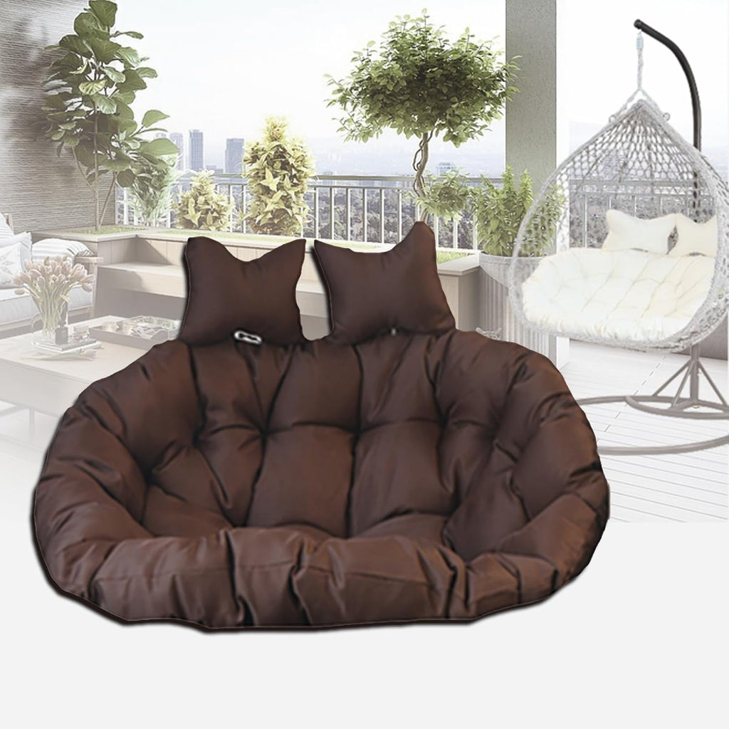 Double People Swing Chair Cushion, Washable Hanging Egg Chair Replacement Cushions, 2 Seater Waterproof Hanging Hammock Chair Seat Pads with 2 Detachable Pillow for Outdoor & Indoor, Brown