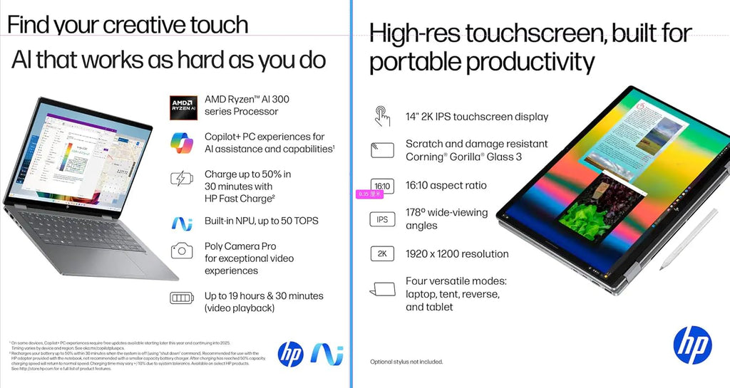 HP OmniBook X Flip 2-in-1 Laptop 14' WUXGA IPS Touchscreen 8-Core AMD Ryzen AI 7 350 24GB LPDDR5 1TB SSD AMD Radeon 860M Graphics Wi-Fi 6E Backlit Keyboard Win11 Home W/Mouse