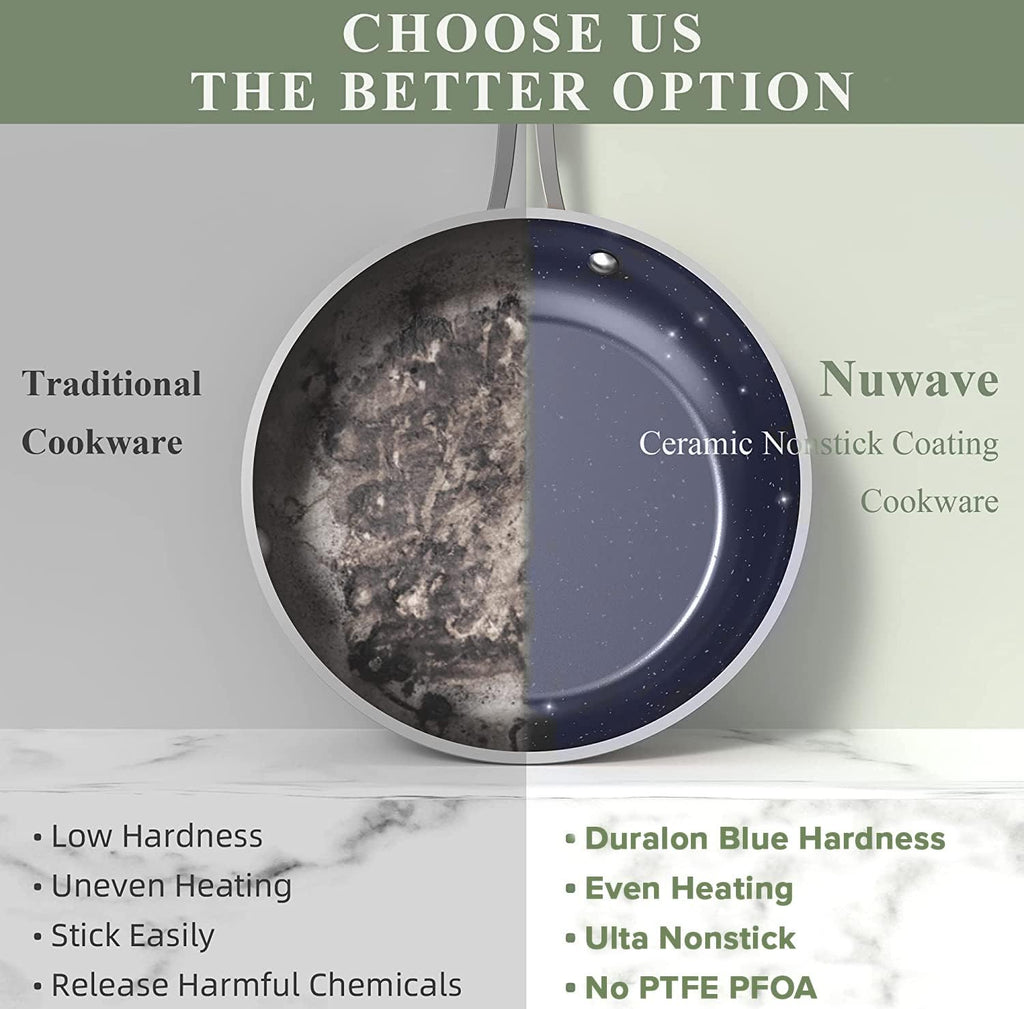Nuwave Healthy Duralon Blue Ceramic Nonstick Coated 9pc Cookware Set, Scratch-Resistant Diamond Infused, PFAS Free, Induction Ready & Evenly Heats, Oven Safe, Tempered Glass Lids