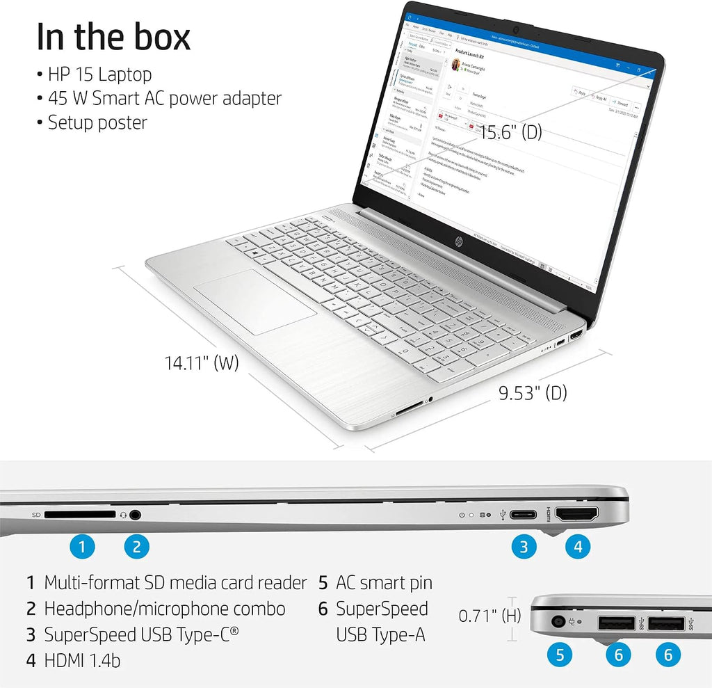HP Windows 11 Pro 15 15.6' FHD Business Laptop Computer,11th Gen Intel Core i5-1135G7, 16GB RAM 512GB SSD, Intel Iris Xe Graphic, Numeric Pad, Long Battery Life, Wi-Fi 5, Bluetooth 4.2, USB, w/Battery