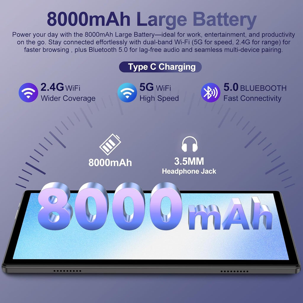 2026 Android 15 Tablet with Keyboard | Gemini AI, 30GB+128GB Octa-Core Electronics Tablets w/ 10 Inch IPS HD Display, 8000mAh, 5G WiFi, 1TB Expand, Mouse+Case, BT 5.0, Widevine L1, Metal Body -Black