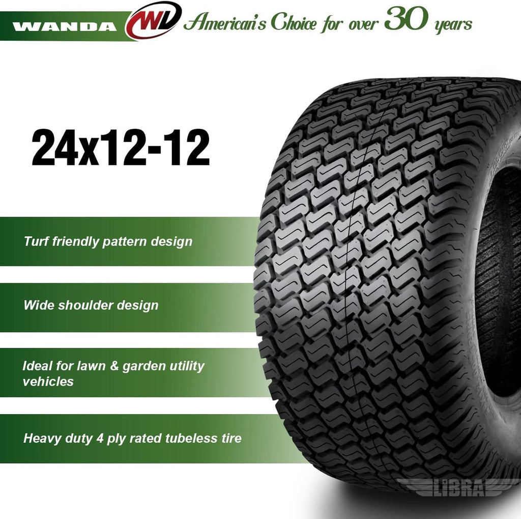 WANDA Lawn Mower Tractor Turf Tires 24x12-12 P332 /4 ply -Set 2 24x12.00-12 Tires