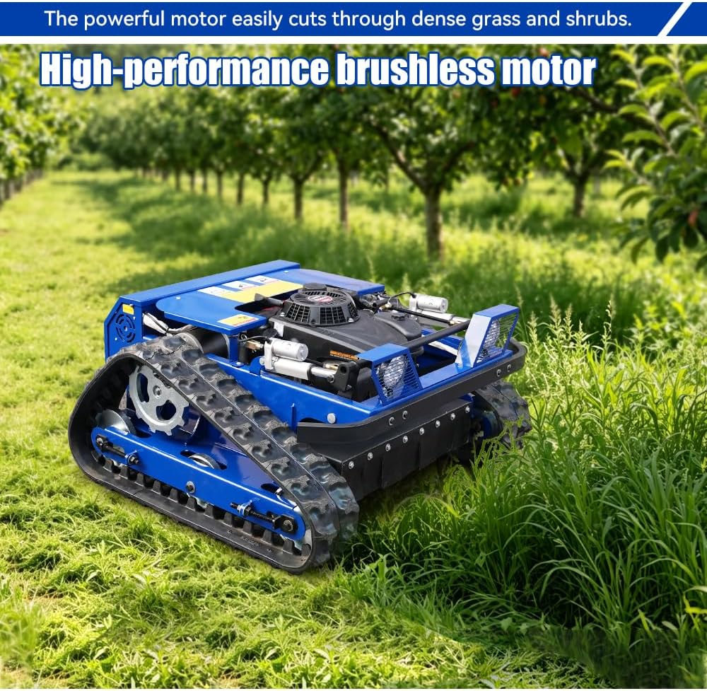 Remote-Controlled Lawnmower, 9HP Tracked Lawnmower, 22-Inch Mowing Width, Remote Start/Stop Control, Suitable for Farms, Gardens, Riverbanks, Lawns