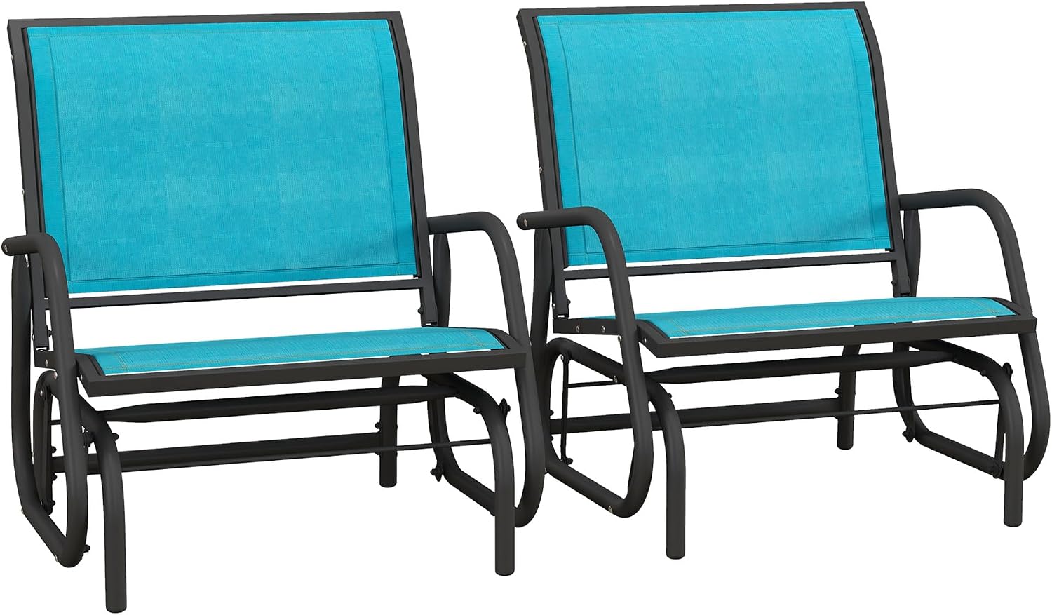 Outsunny Porch Glider Set of 2, Metal Frame Swing Glider Chair with Breathable Mesh Fabric, Curved Armrests and Steel Frame for Garden, Poolside, Backyard, Balcony, Blue