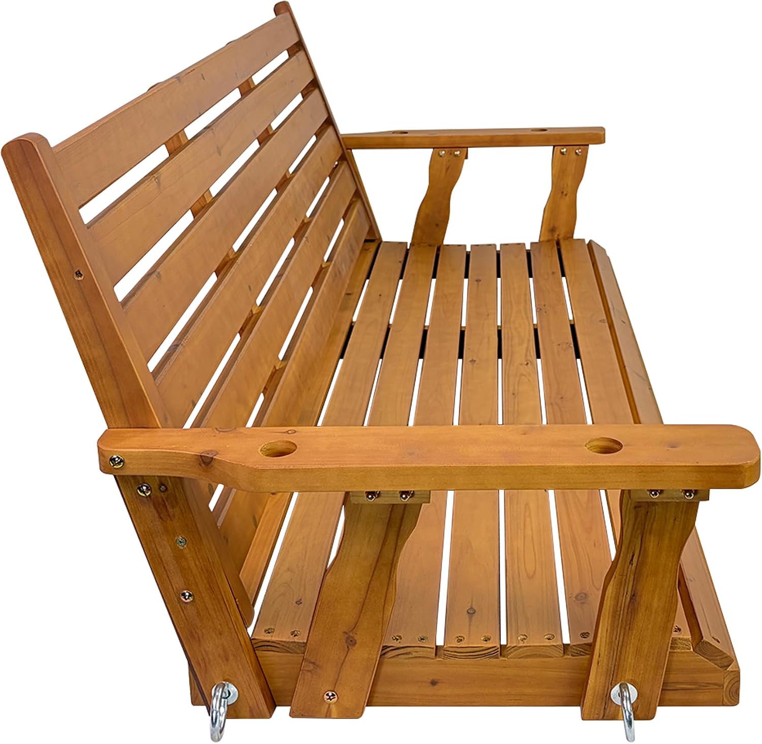 Wooden Porch Swing, Ergonomic Seat, Bench Swing with Hanging Chains and 7mm Springs, Heavy Duty 800 LBS, for Outdoor Patio Garden Yard (Brown, 3-Seater Extra Large)