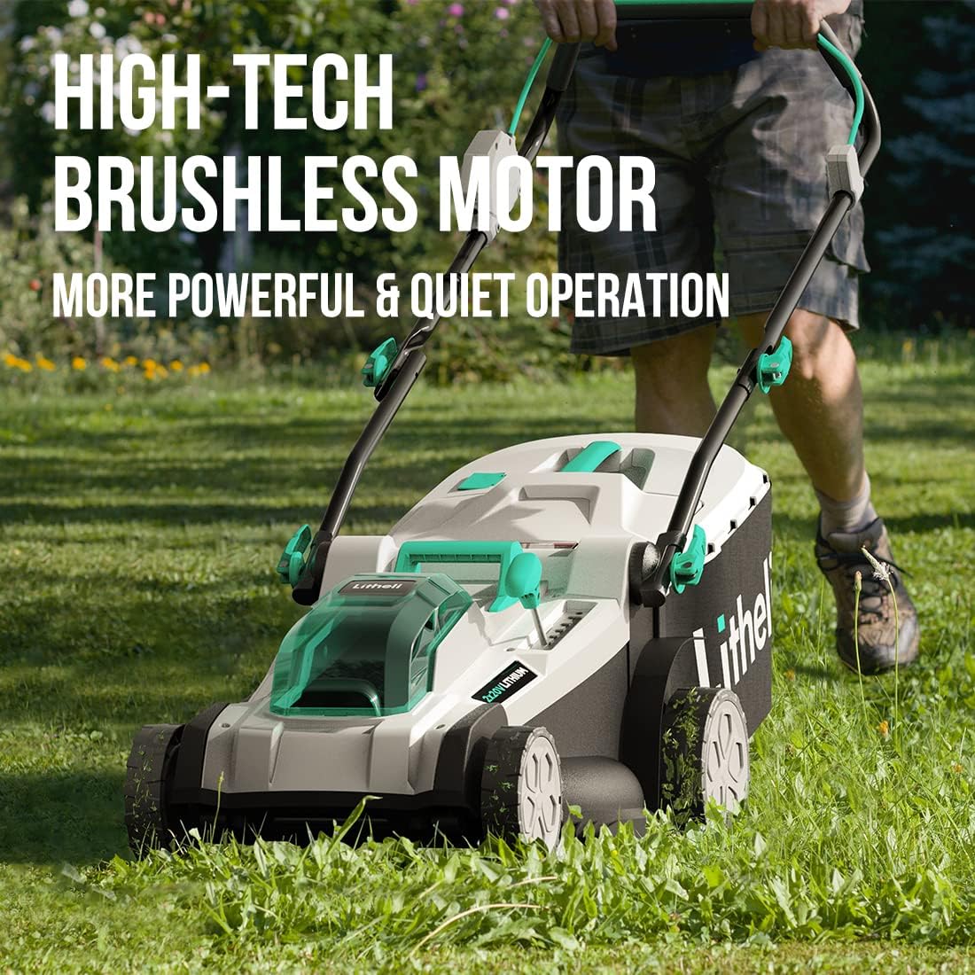 Litheli Cordless Lawn Mower 17 Inch, 2 x 20V 4.0Ah Battery Lawn Mowers with Brushless Motor, Bagging & Mulching, Charger Included
