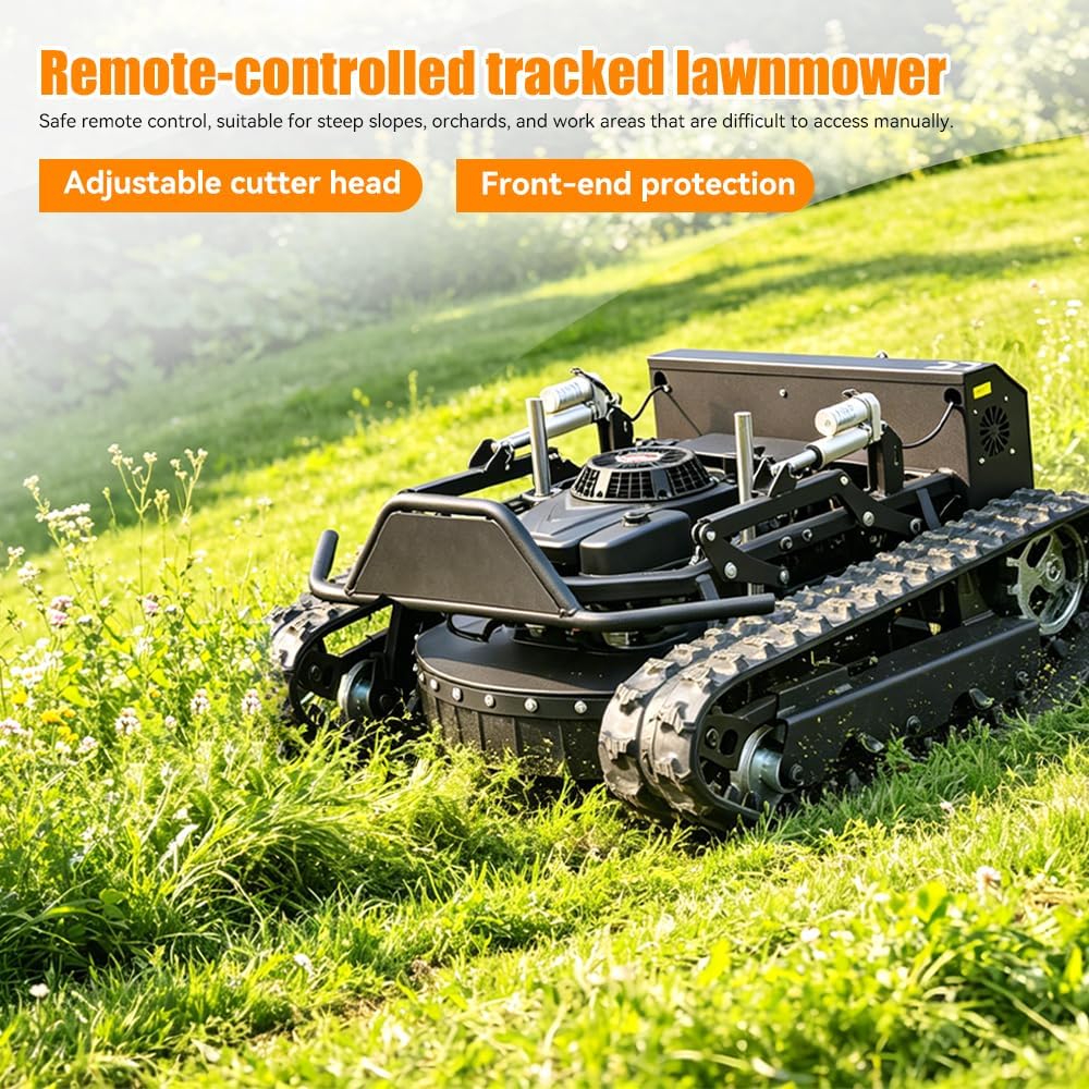 Remote-Controlled Lawnmower, 9HP Small Tank-Style Tracked Lawn Mower 22-Inch Mowing Width, Remote Start/Stop Control, Suitable for Farms, Gardens, Riverbanks, Lawns
