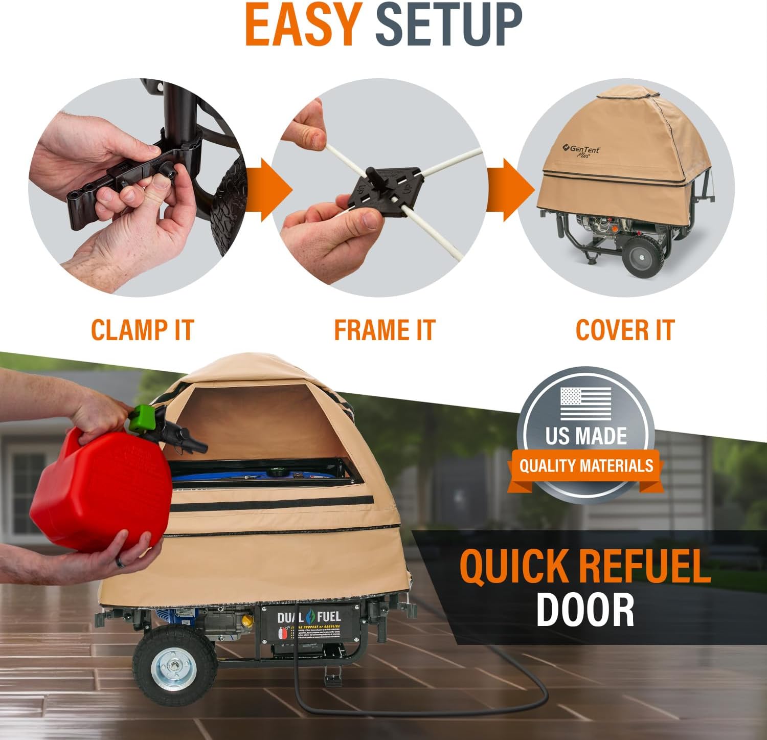 GenTent Open Frame Running Cover - Universal Adapter Kit Generator Tent (Beige, Original - Plus)