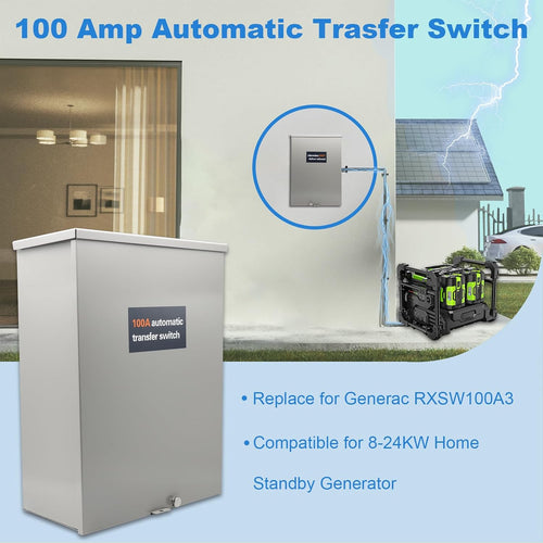 100 Amp Automatic Transfer Switch Single Phase Generator Transfer Switch, Power Management Replacement for Generac RXSW100A3, NEMA 3R Outdoor Rated Aluminum Enclosure for Indoor and Outdoor Use