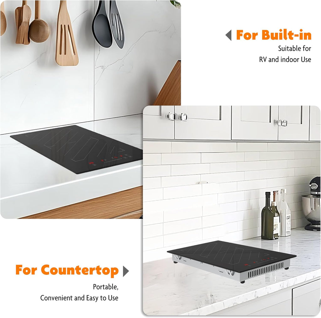 12 Inch Induction Cooktop 2 Burners, 1700W Built-in & Countertop Electric Stove with Plug, Slide Control, 9 Power Levels, Timer & Child Lock, 120V for Fast Heating
