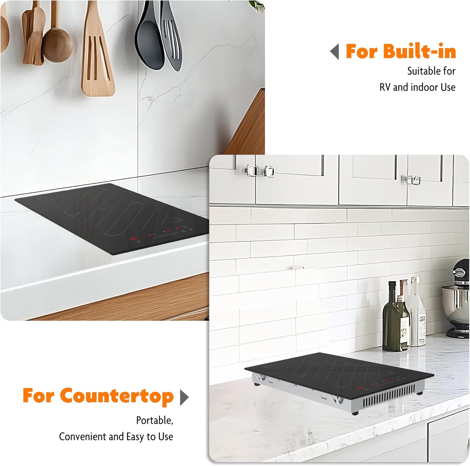 12 Inch Induction Cooktop 2 Burners, 1700W Built-in & Countertop Electric Stove with Plug, Slide Control, 9 Power Levels, Timer & Child Lock, 120V for Fast Heating