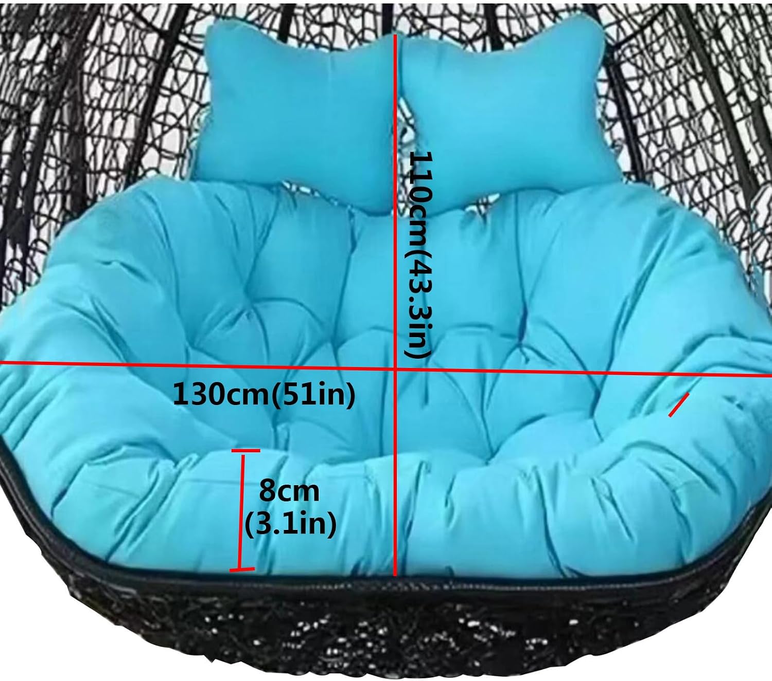 2 Seater Egg Chair Swing Cushion Outdoor, 2 Person Hanging Egg Chair Cushion, Double Hanging Basket Chair Cushion, Hanging Hammock Chair Cushion Replacement (Only Cush(Size:130X110CM,Color:Black)