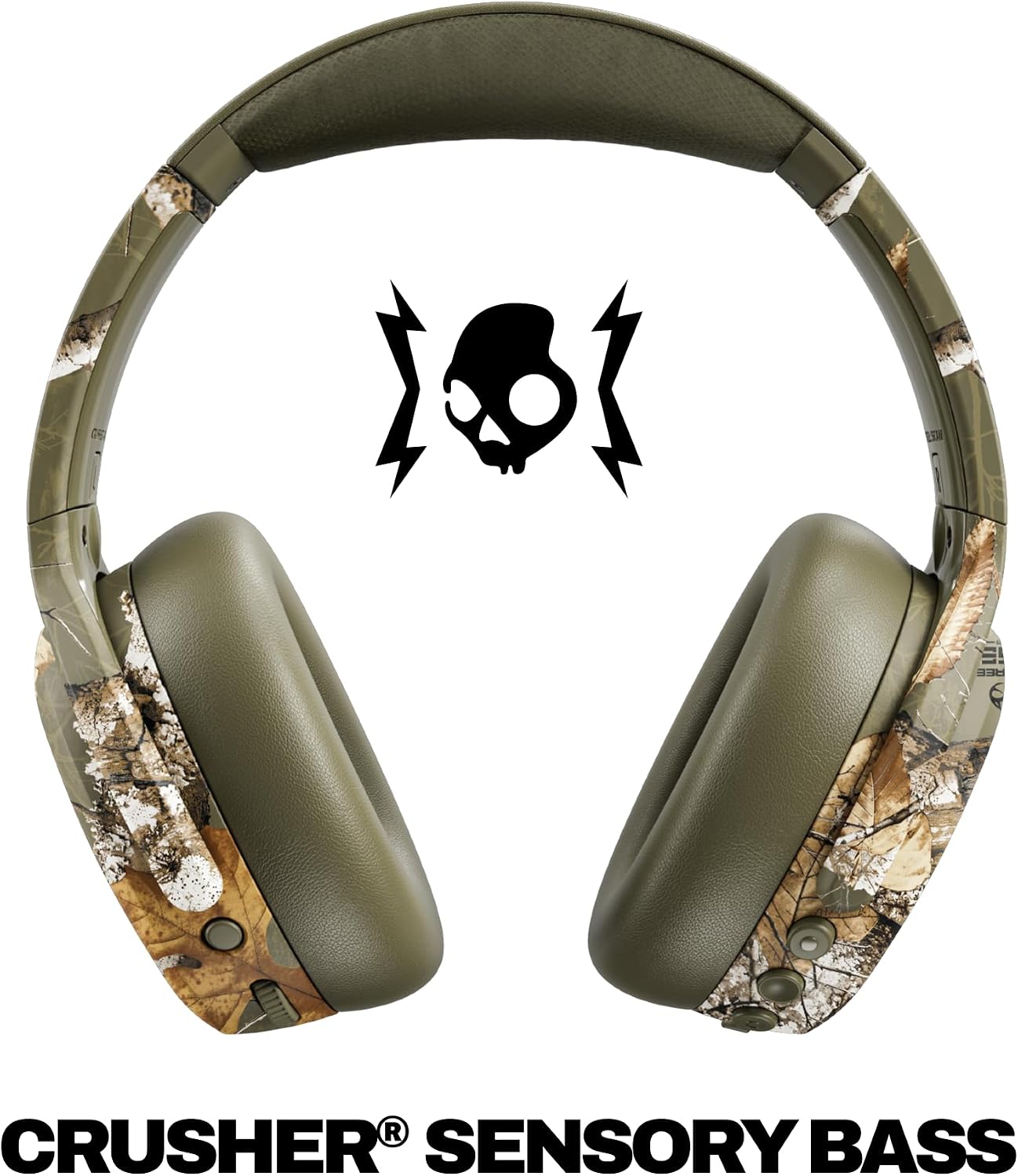 Skullcandy Crusher ANC 2 Wireless Over-Ear Bluetooth Headphones with Multi-Sensory Bass, Active Noise Cancelling, Up to 60 Hours Battery, Microphone for iPhone Android - Realtree Edge Colors Drab