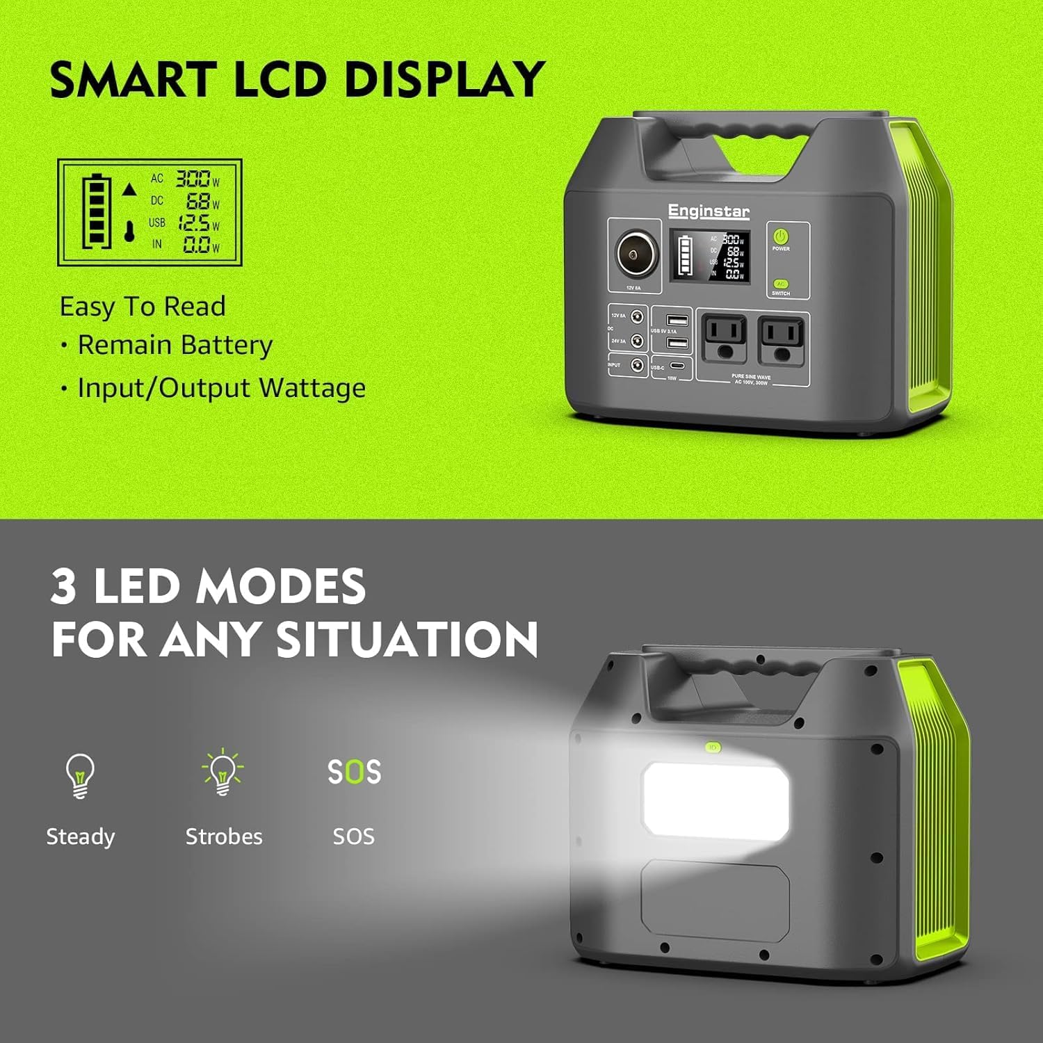 Solar Generator, 296Wh Portable Power Station,110V Pure Sine Wave, 80000mAh Backup Battery Power Supply for CPAP Outdoor Camping, Traveling, and Emergencies