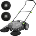 STEELITE Walk-Behind Hand Push Floor Sweeper, 26.8' Sweeping Width Floor Sweeper Manual Non-Electric, 6.35 Gal Waste Container, Angle & Height Adjustable Folding Handle for Walkway, Yard and Patio