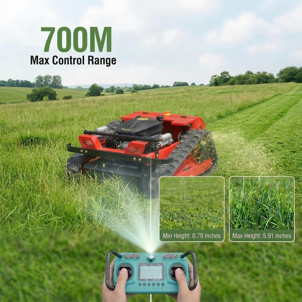 Infront Remote Control Lawn Mower, 20 Inch Cutting Width, Adjustable Height 0.79-5.9 Inches, Track Design,All-Terrain for Steep Slopes Tall Grass Large Lawns
