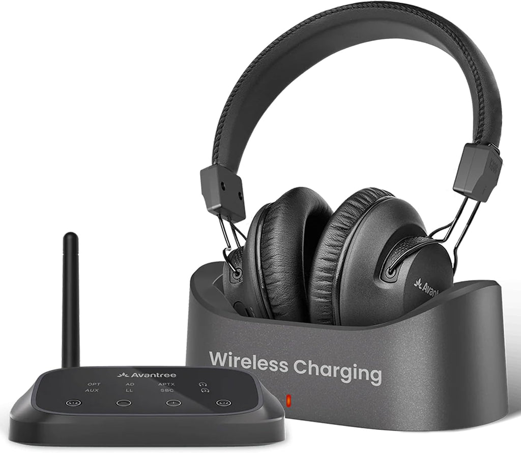 Avantree HT5009 Plus – Wireless TV Headphones for TVs with Optical (TOSLINK) or AUX Audio Output, Clear Voice and Volume Boost, Comfortable Over-Ear Fit, 60H Playtime, Charging Dock Included