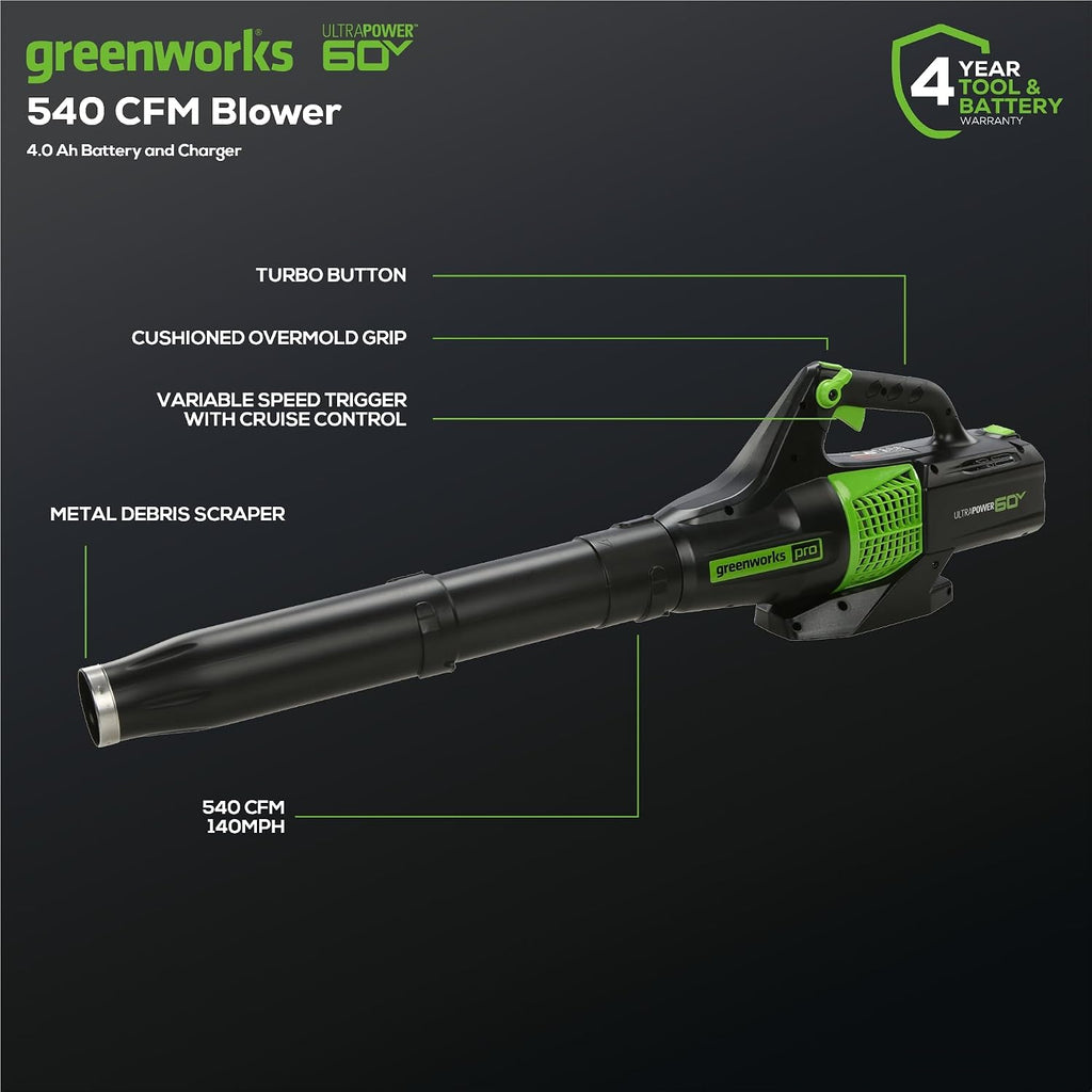 Greenworks 60V Cordless Yard Tool Combo Kit with 4.0Ah Battery & Charger – 13' Dual-Line String Trimmer and 540 CFM Leaf Blower