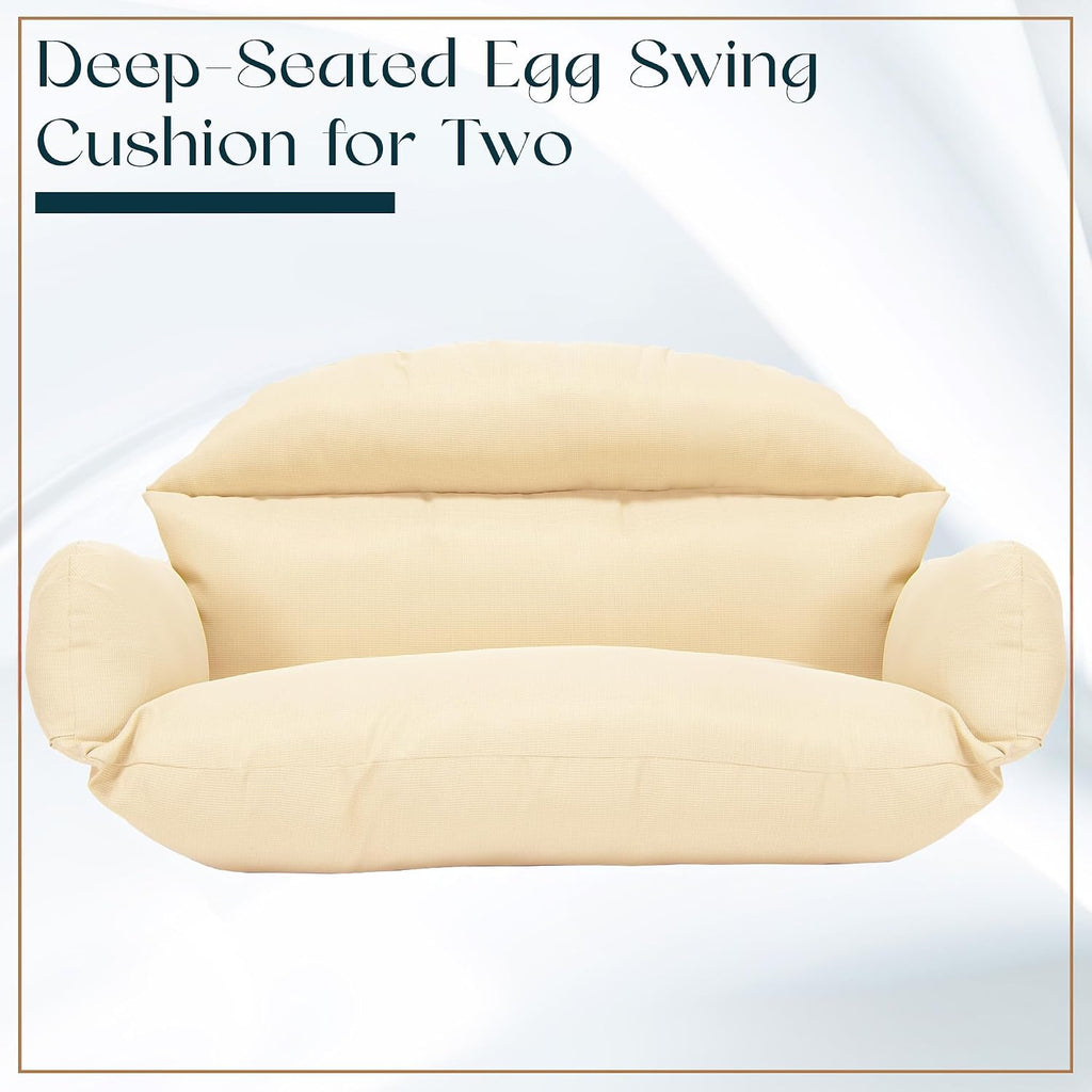 LeisureMod 2-Person Hanging Egg Chair Cushion, Quick-Drying Fabric with Soft Cotton Filling, Weather-Resistant Outdoor Seat Cushion, Machine Washable, Cream