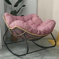 Oversized Egg Rocking Chair with Cushion, Patio Wicker Hanging Egg Chair with Padded Seat,Modern Rattan Rocker for Porch, Garden, Living Room, Bedroom(Pink)