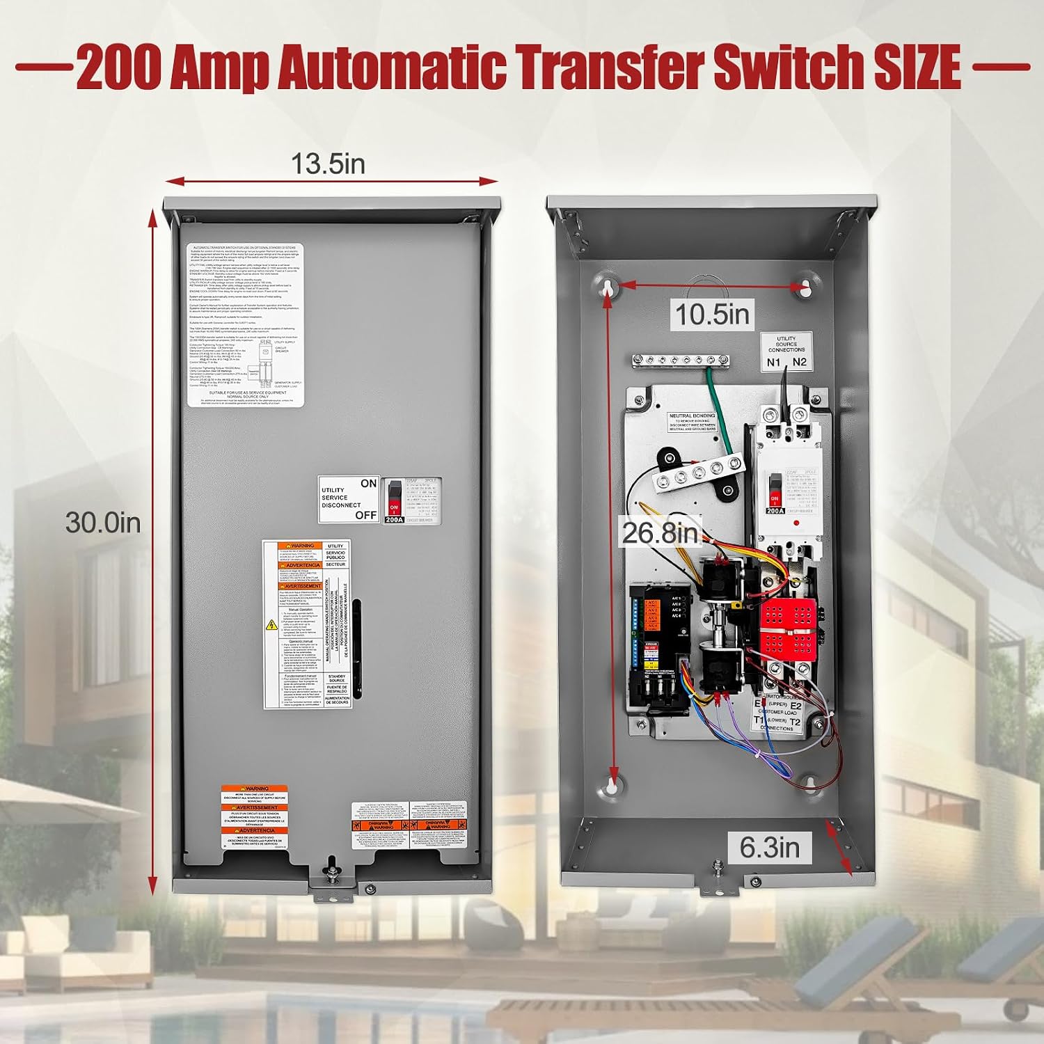 200 Amp Automatic Transfer Switch w/Power Management Replacement for Generac RXSW200A3 Single Phase Transfer Switch NEMA 3R 8-24KW Outdoor Rated Aluminum Enclosure for Indoor and Outdoor Use
